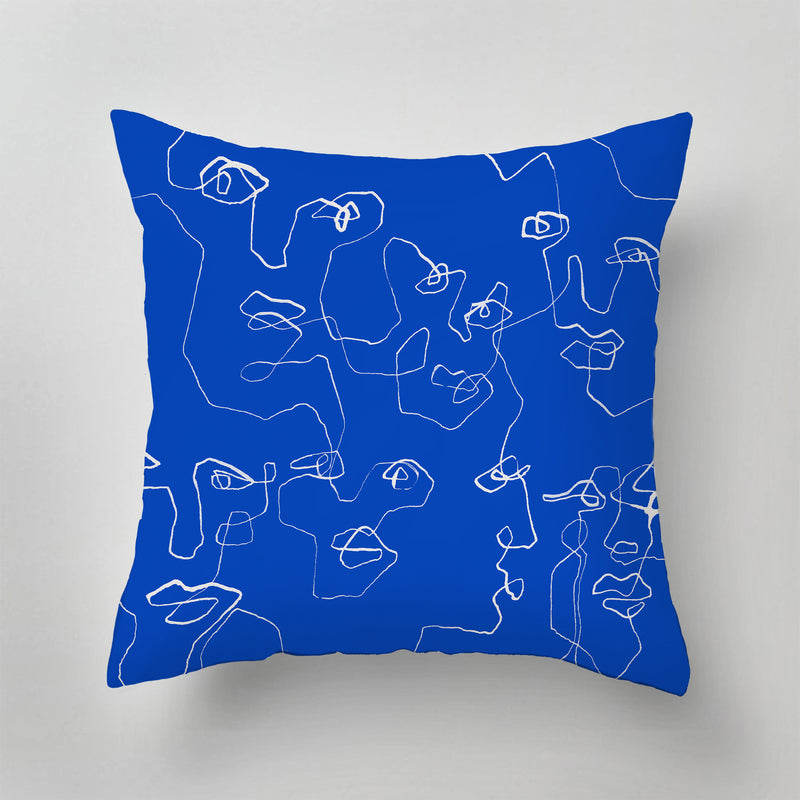 Outdoor Pillow - ABSTRACT FACES - blue