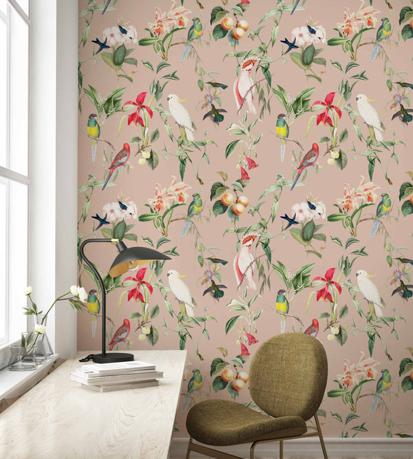 Wallpaper - BIRDS OF PARADISE - peach blush