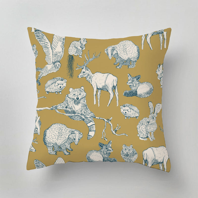 Indoor Pillow - FOREST FRIENDS - gold/teal
