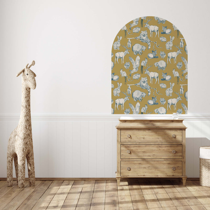Peel and stick Arch Wallpaper Decal - Forest Friends Gold