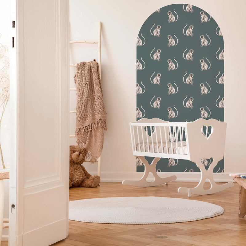 Peel and stick Arch Wallpaper Decal - Funky Monkey dusty teal