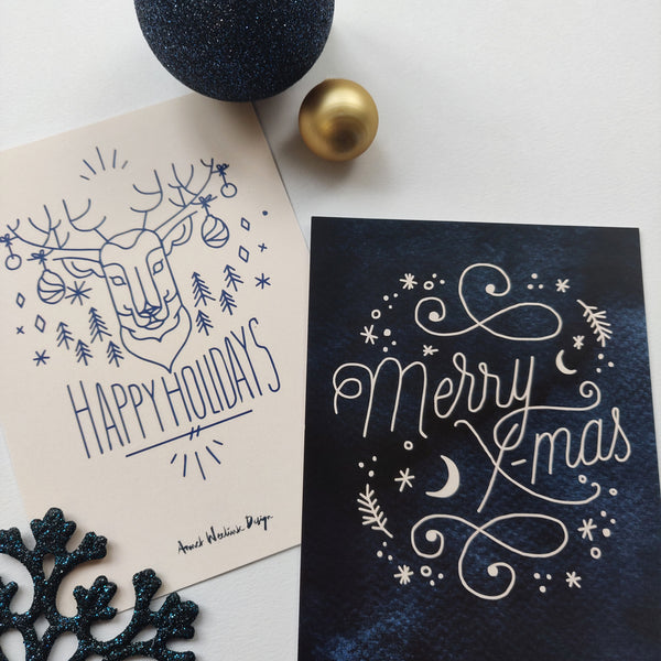 Set van 2 kerst ansichtkaarten