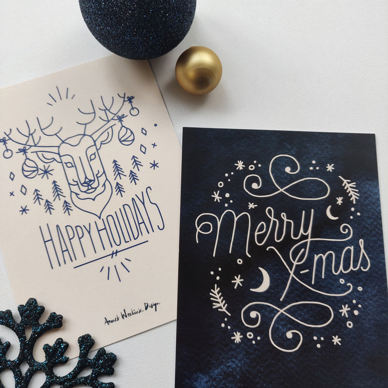 Set van 2 kerst ansichtkaarten