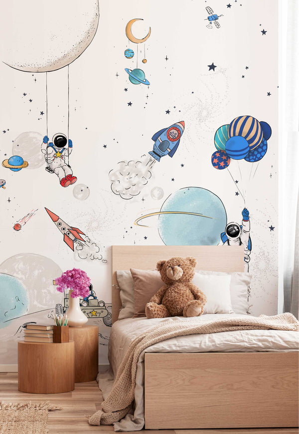 Astronauten behang - Wandgrote afbeelding - INTO THE GALAXY light