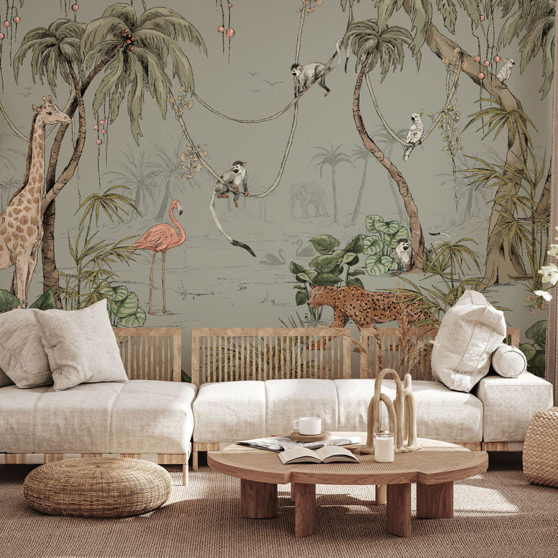 Jungle Wallpaper - JUNGLE JAZZ dusty mint – Annet Weelink Design
