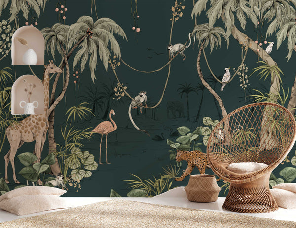 Jungle Wallpaper - JUNGLE JAZZ dark teal