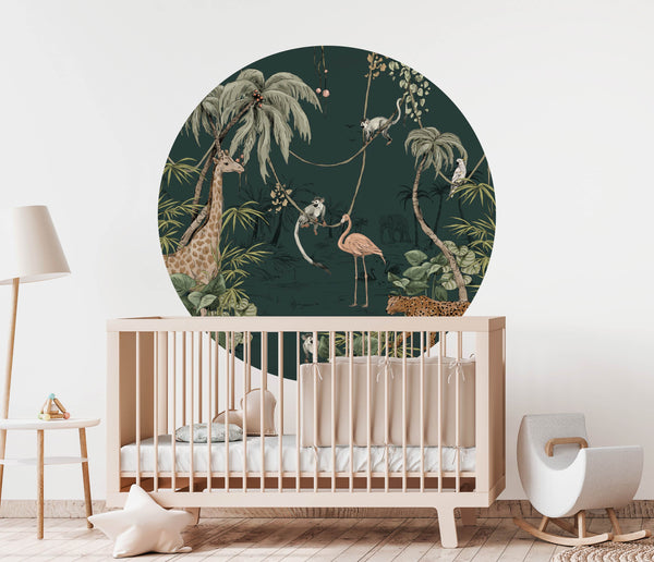 Round wall sticker - JUNGLE JAZZ dark teal