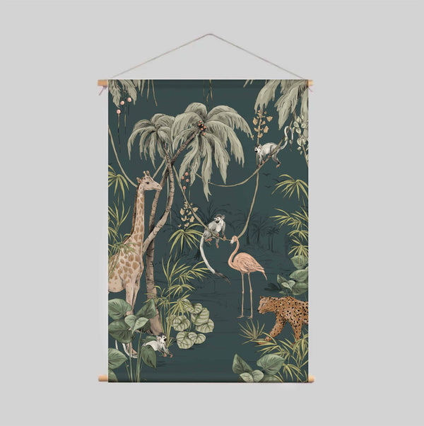 Textielposter - JUNGLE JAZZ donker teal