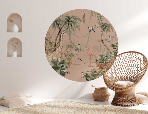 Round wall sticker - JUNGLE JAZZ dusty blush