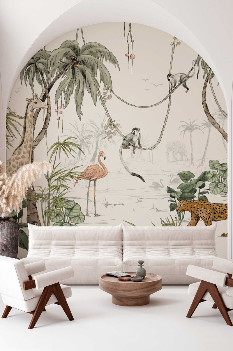 Jungle Wallpaper - JUNGLE JAZZ off white