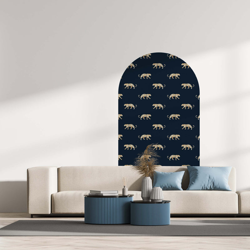 Bogen-Tapetenaufkleber zum Abziehen und Aufkleben – Leopard, Marineblau