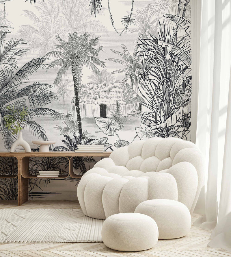 Jungle Wallpaper - RAINFOREST - black/white