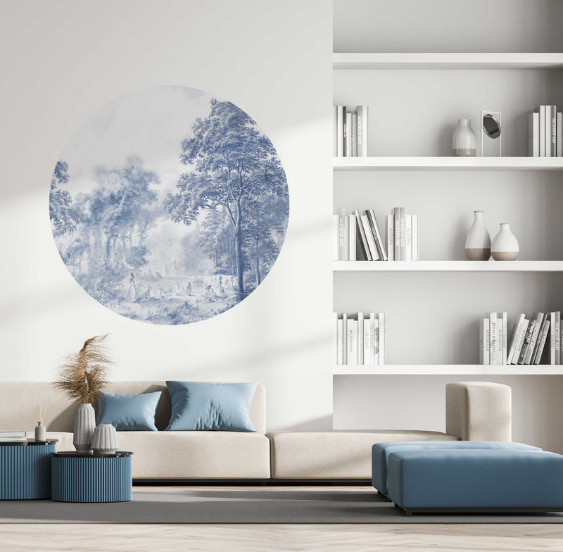 Round wall sticker - Romantic Garden Blue