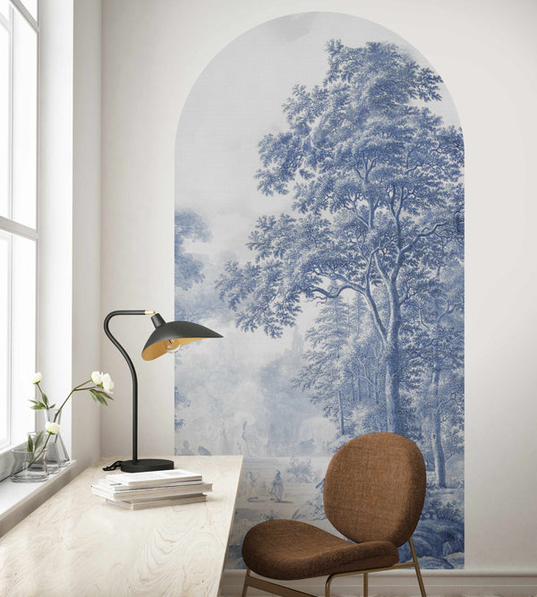Calcomanía de papel tapiz con arco despegar y pegar - Jardín romántico azul