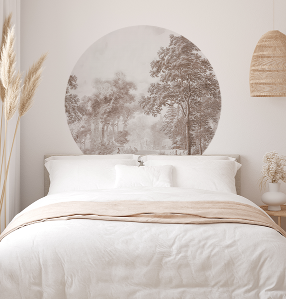 Sticker mural rond - Jardin Romantique Marron