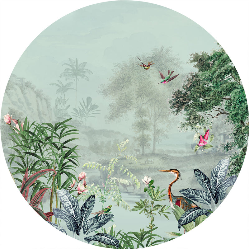 Sticker mural rond - Paysage Scénique Dusty Mint