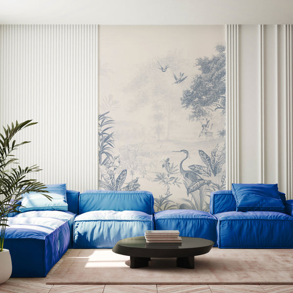 Tropical Wallpaper - SCENIC LANDSCAPE - Tonal Blue