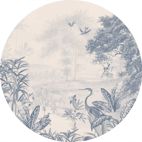 Round wall sticker - Scenic Landscape Tonal Blue