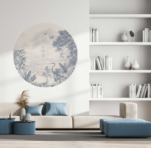 Round wall sticker - Scenic Landscape Tonal Blue