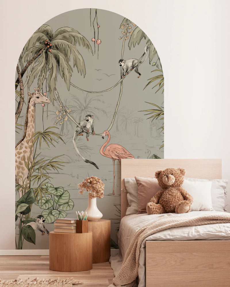 Peel and stick Arch Wallpaper Decal - JUNGLE JAZZ dusty mint