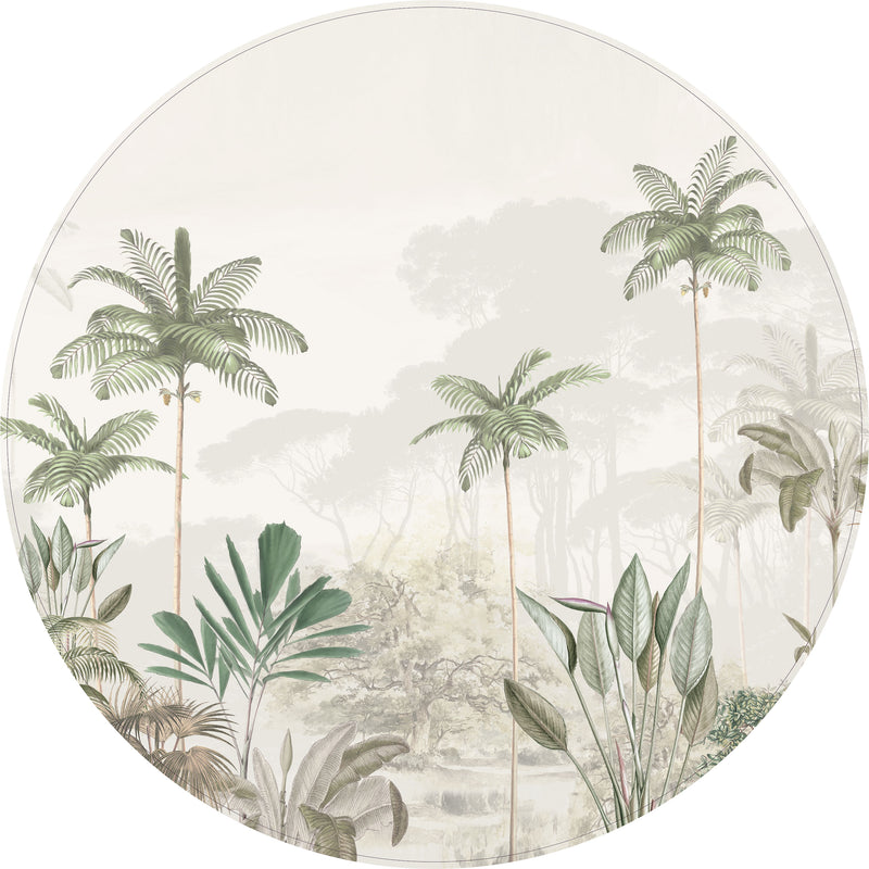 Sticker mural rond - Tropical Wilderness - beige/vert