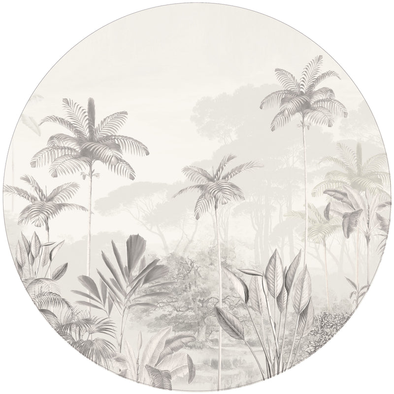 Sticker mural rond - Tropical Wilderness - beige