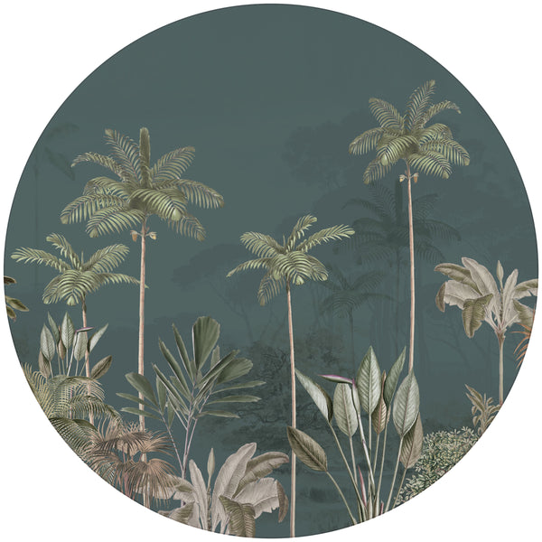 Round wall sticker TROPICAL WILDERNESS dark