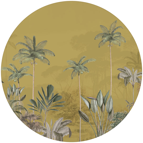 Sticker mural rond - Tropical Wilderness - ocre