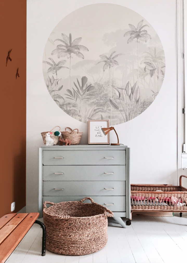 Sticker mural rond - Tropical Wilderness - beige