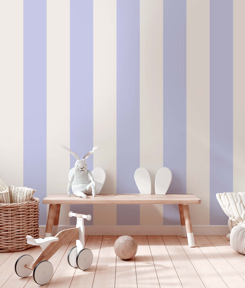 Wallpaper on roll - Adeline Stripe White/Light Blue