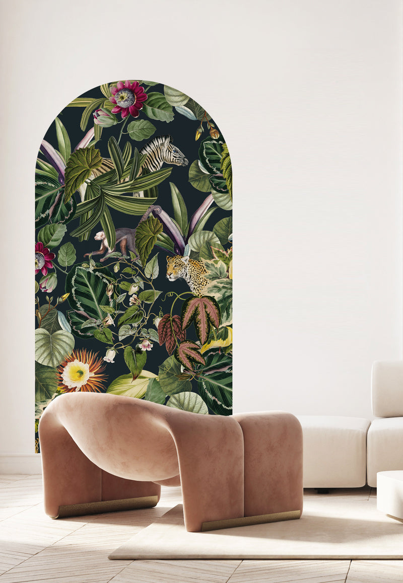 Peel and stick Arch Wallpaper Decal - Bold botanics dark
