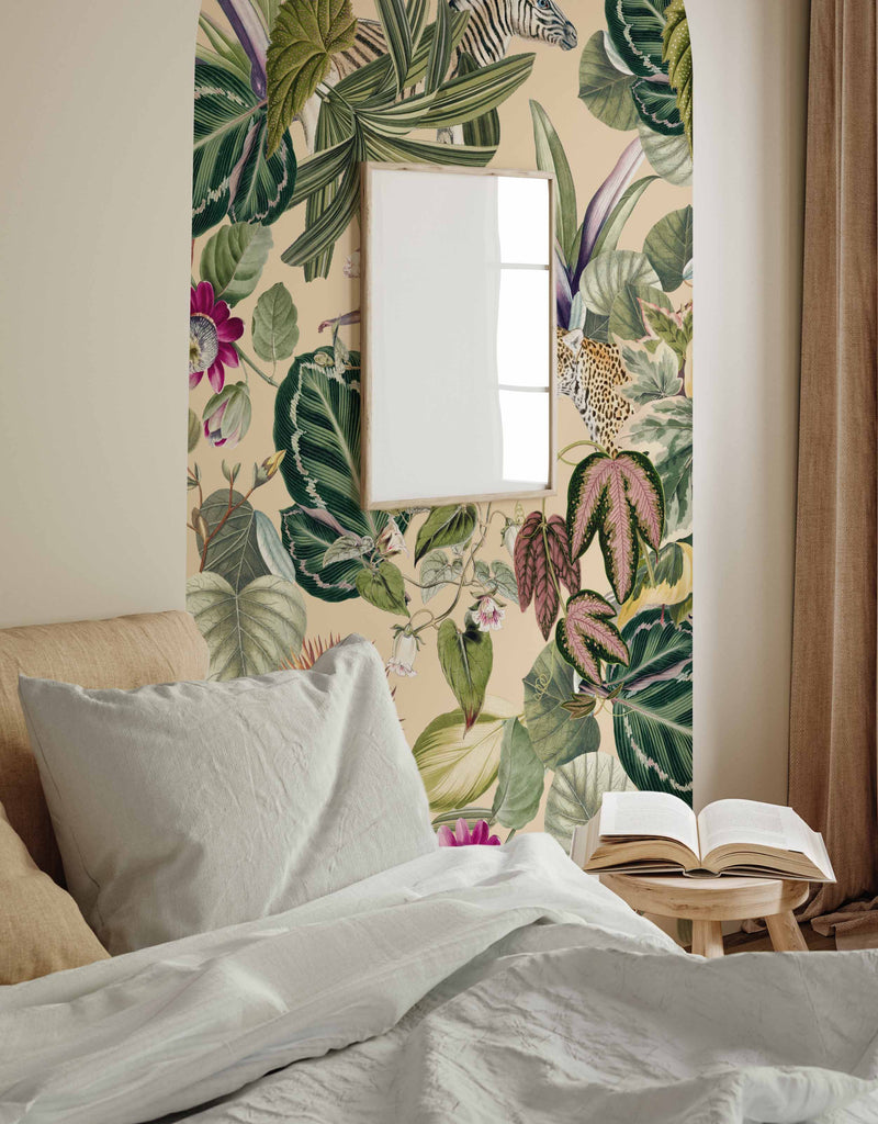 Peel and stick Arch Wallpaper Decal - Bold botanics light