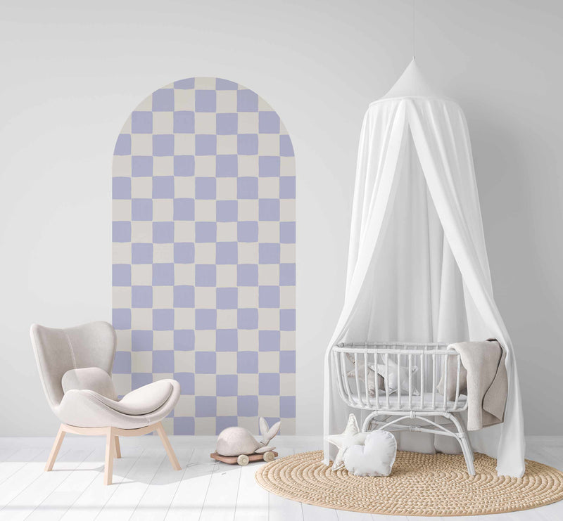 Peel and stick Arch Wallpaper Decal - Check Mate Light Blue
