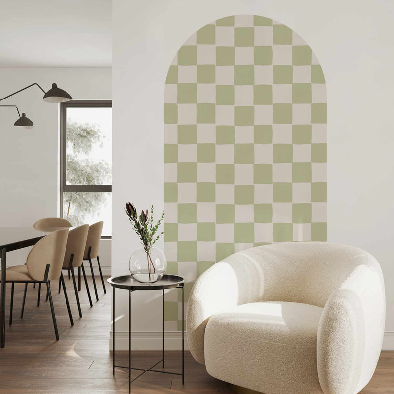 Peel and stick Arch Wallpaper Decal - Check Mate Green
