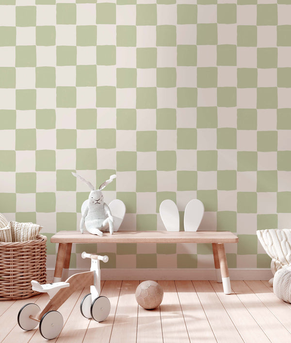 Wallpaper on roll - Check Mate Green