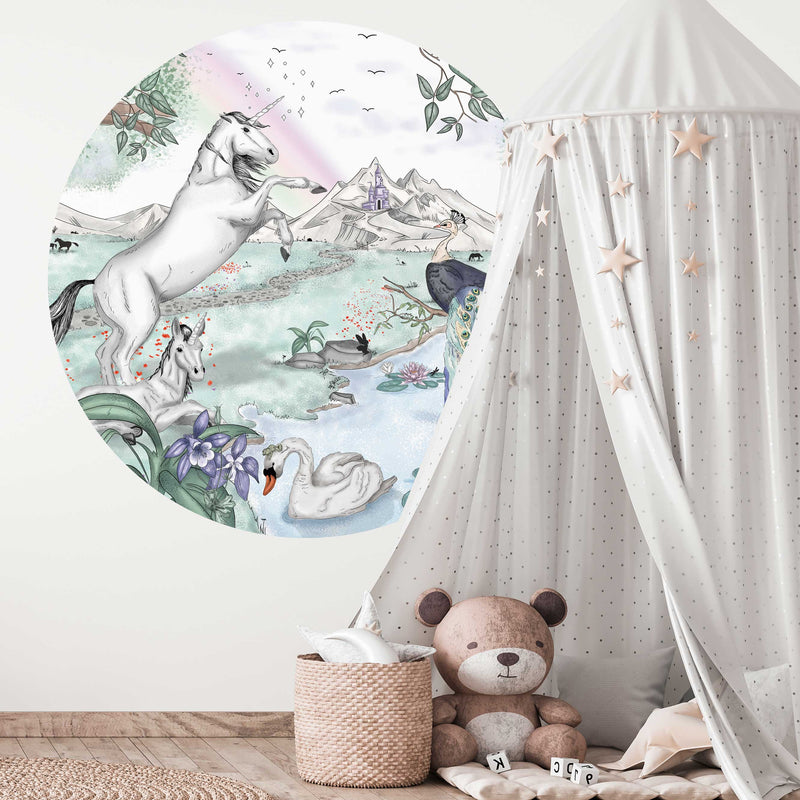 Round wall sticker - Enchanted Unicorns