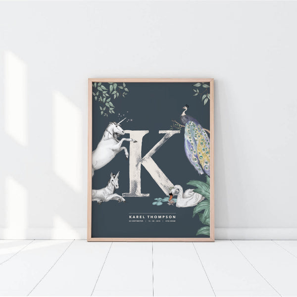 Birth Poster Alphabet - Enchanted Unicorns