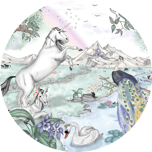 Sticker mural rond - Licornes Enchantées