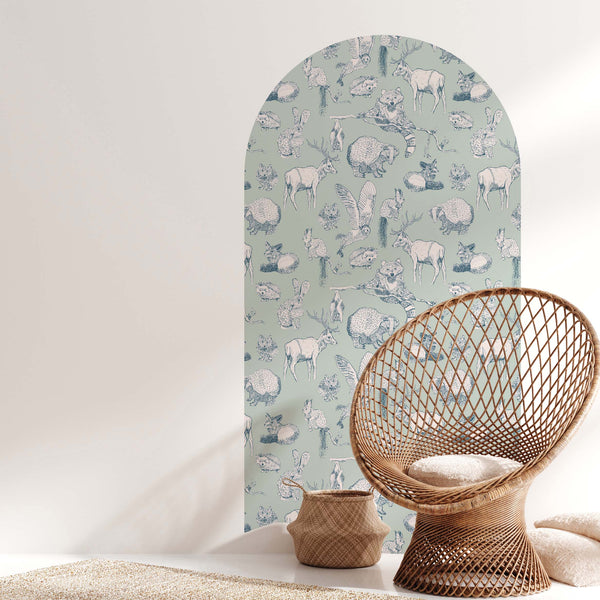 Peel and stick Arch Wallpaper Decal - Forest Friends Mint