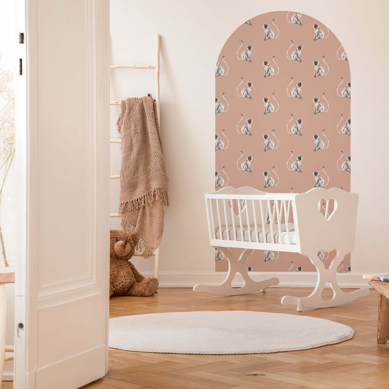 Peel and stick Arch Wallpaper Decal - Funky Monkey light blush