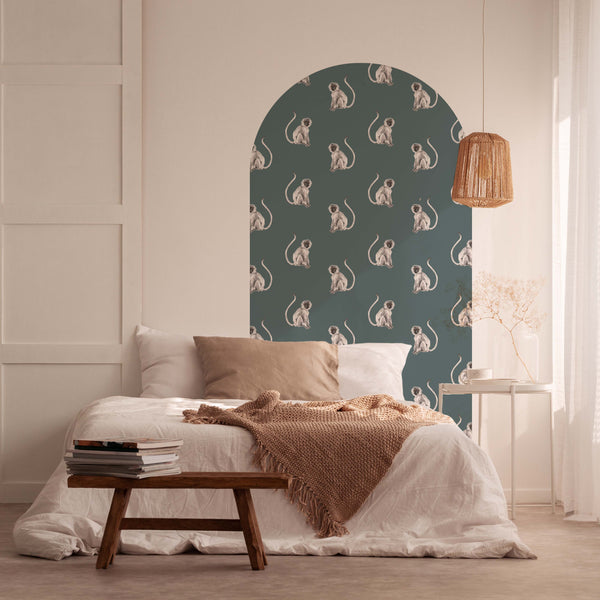 Peel and stick Arch Wallpaper Decal - Funky Monkey dusty teal