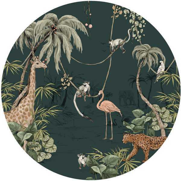 Round wall sticker - JUNGLE JAZZ dark teal