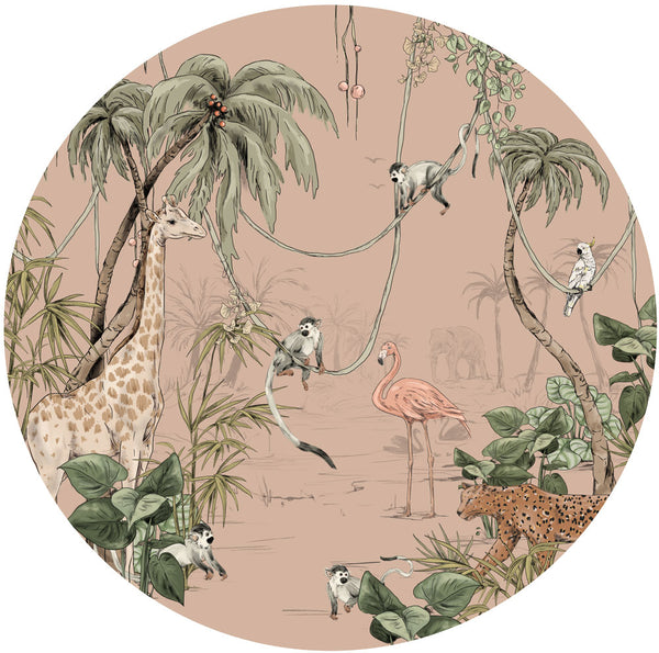 Round wall sticker - JUNGLE JAZZ dusty blush