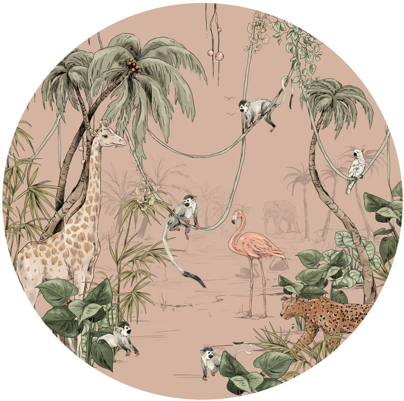 Sticker mural rond - JUNGLE JAZZ blush poussiéreux