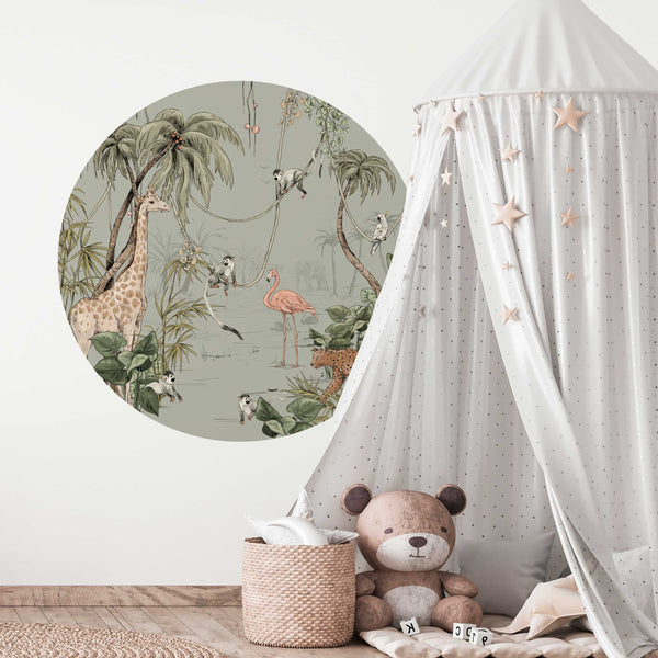 Round wall sticker - JUNGLE JAZZ dusty mint