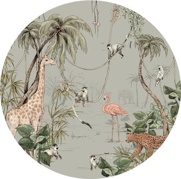 Round wall sticker - JUNGLE JAZZ dusty mint