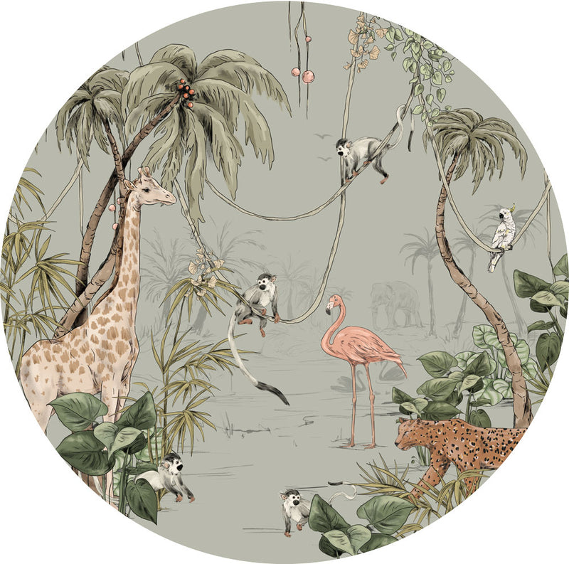 Sticker mural rond - JUNGLE JAZZ menthe poussiéreuse