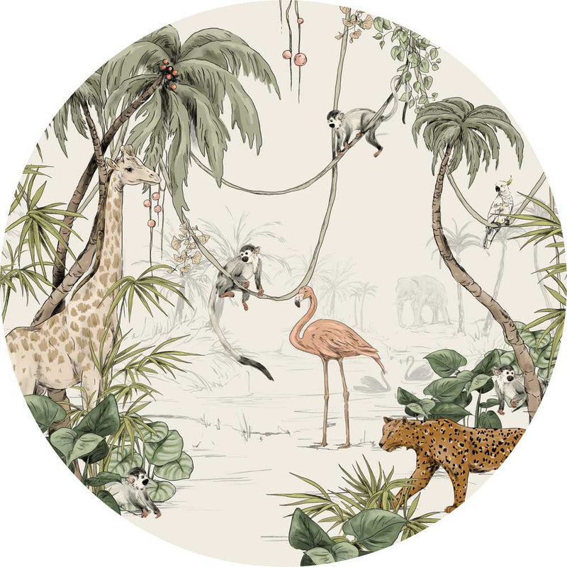 Ronde wandsticker - JUNGLE JAZZ off white