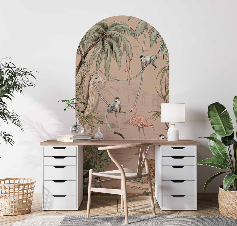 Peel and stick Arch Wallpaper Decal - JUNGLE JAZZ dusty blush