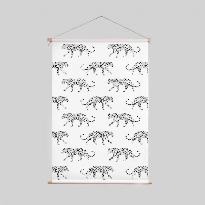 Textielposter - LEOPARD - zwart/wit
